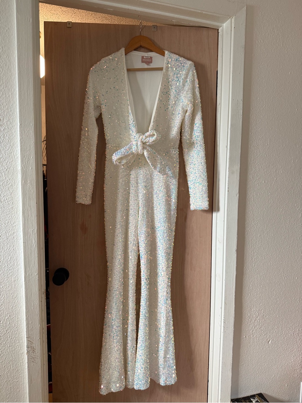 Show Me Your MuMu Martina Wrap Sequin Jumpsuit in White - Picture 2 of 4